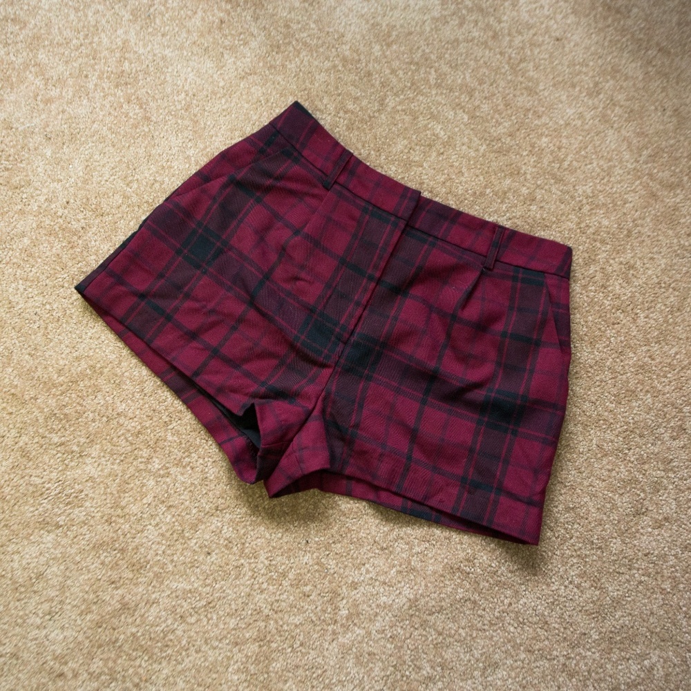 Contemporary red plaid shorts
